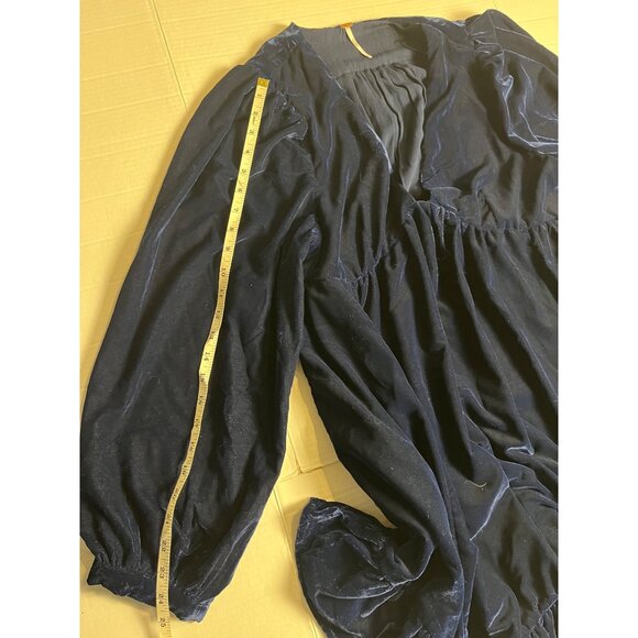 Free People Estella Velvet Mini Dress Tunic With V-Neckline Navy Blue Size M - Picture 15 of 15